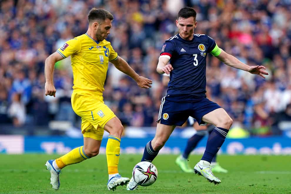 Andy Robertson in action against Ukraine (Andrew Milligan/PA)