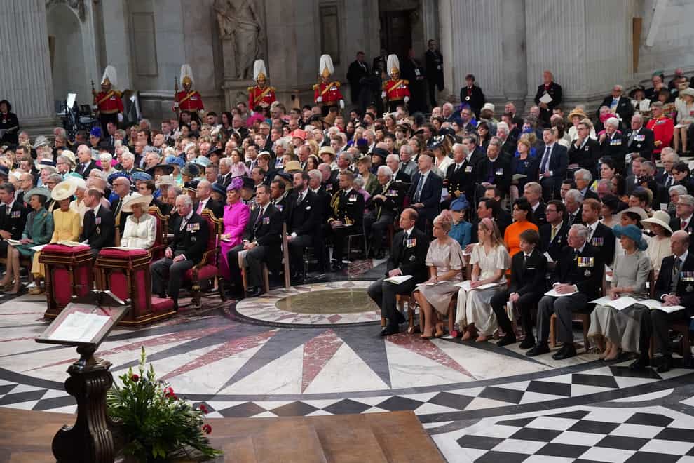 Members of the royal family at the front of St Paul’s (Victoria Jones/PA)