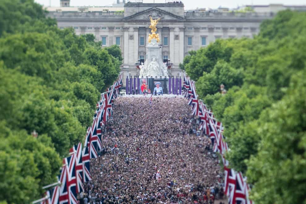 Crowds on The Mall leading to Buckingham Palace, following the Trooping the Colour ceremony in central London (Dominic Lipinski/PA)
