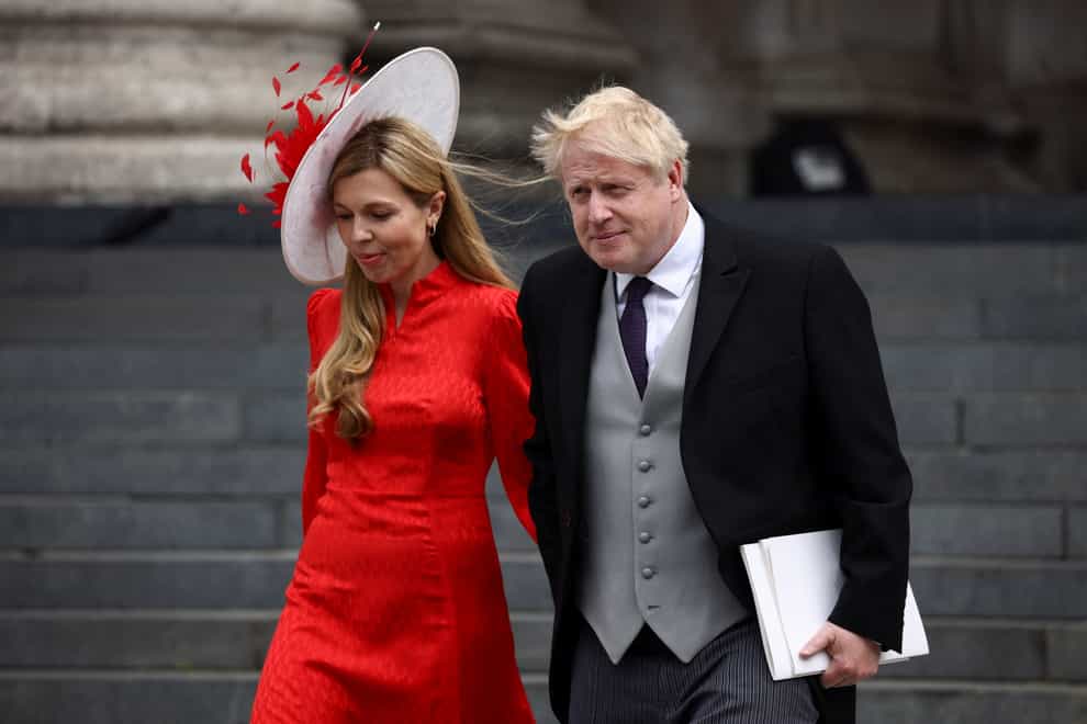 British Boris Johnson and his wife Carrie Johnson were greeted with boos when arriving at a thanksgiving service for the Queen at St Paul’s Cathedral (Henry Nicholls/PA)