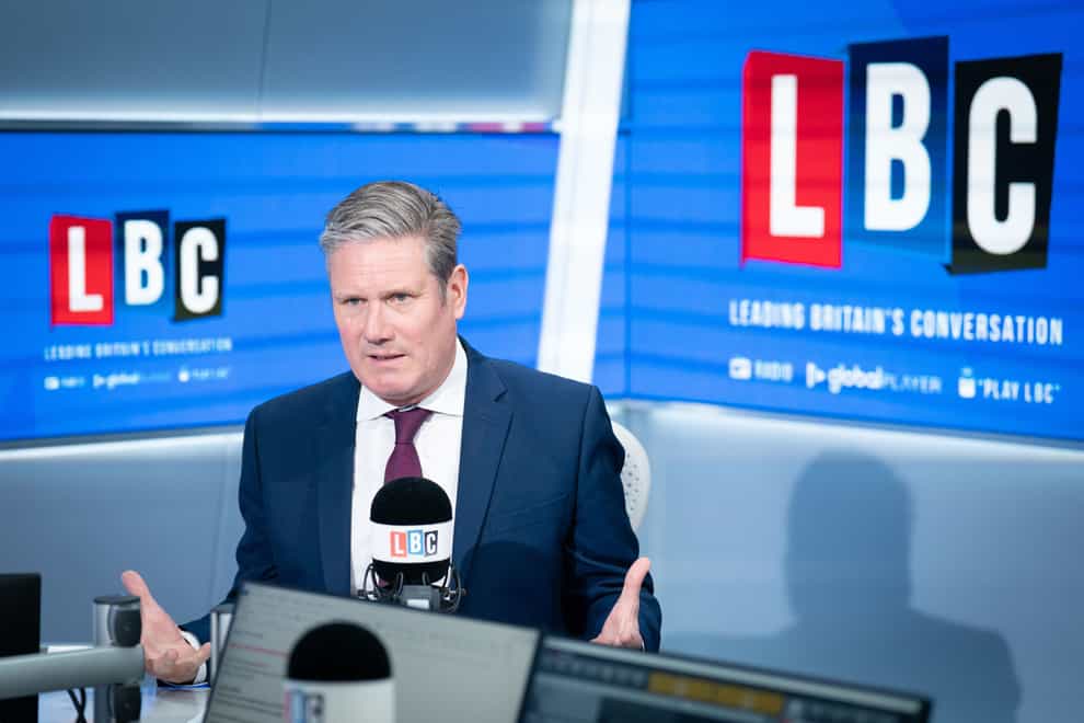 Labour Party leader Sir Keir Starmer speaks about Boris Johnson as he takes part in Call Keir on LBC Radio on Monday (PA)