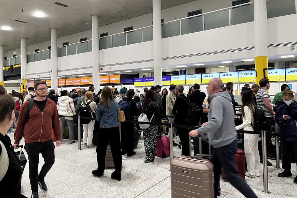 BEST QUALITY AVAILABLE Queues at Gatwick South Terminal at 10:39hrs on Wednesday. More than 150 UK flights were cancelled on Wednesday and passengers who could travel were forced to wait in long queues at airports. Picture date: Wednesday June 1, 2022.