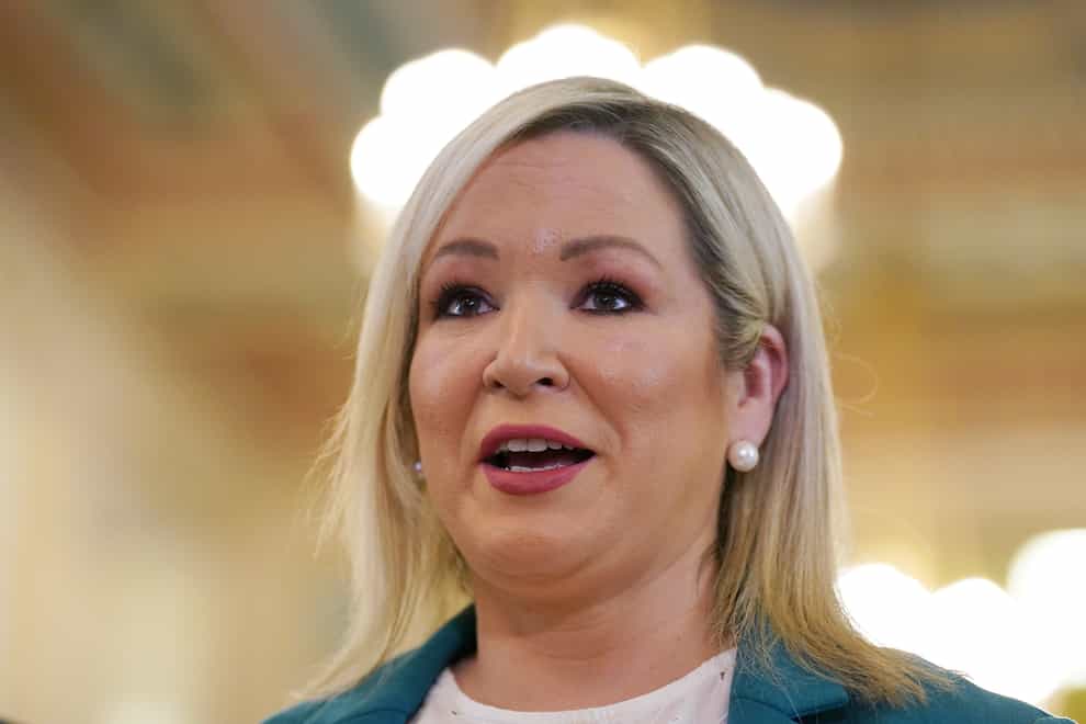 Sinn Fein Vice President Michelle O’Neill speaking to the media in the great hall following her meeting with Congressman Richard Neal at Parliament Buildings, Stormont, Belfast (Brian Lawless/PA)
