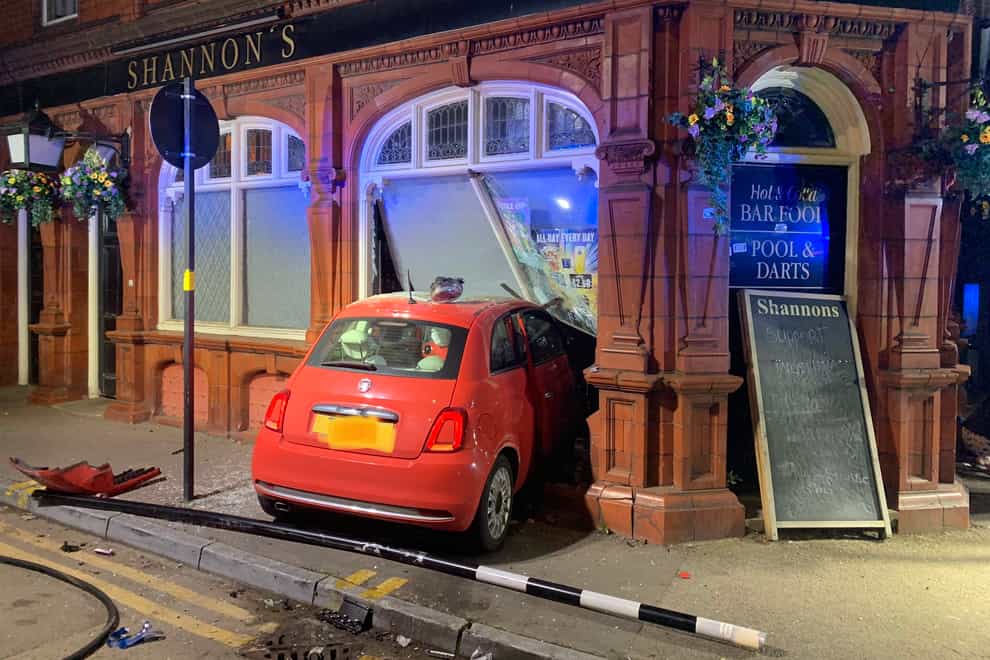 The scene after a car crashed into the side of Shannon’s pub in Bordesley Green, in Birmingham (West Midlands Fire Service/PA)