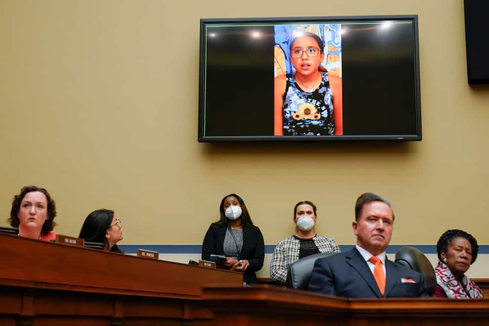 Miah Cerrillo appears on a screen during video testimony to Congress (Andrew Harnik/AP)