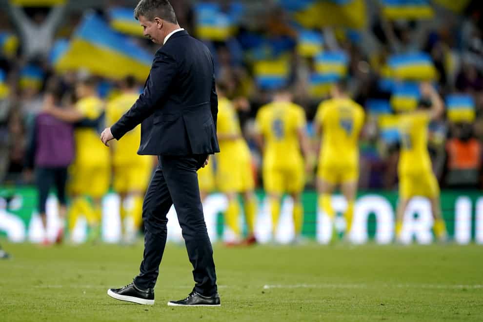 Republic of Ireland manager Stephen Kenny looks dejected after seeing his side slip to Nations League defeat by Ukraine (Niall Carson/PA)