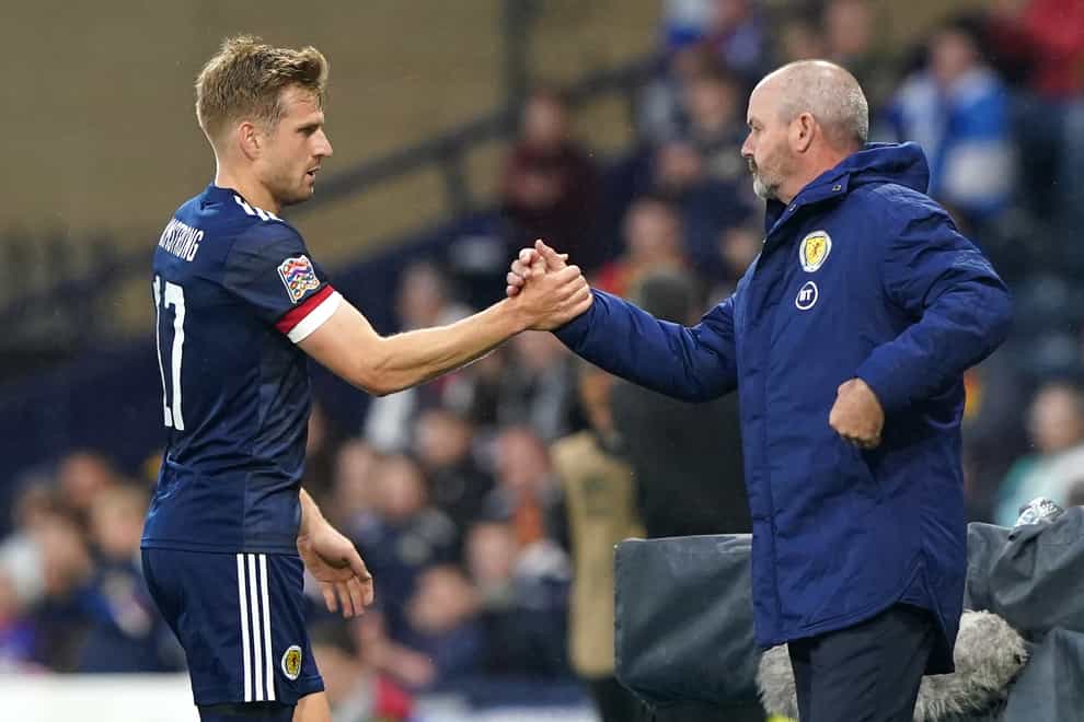 Stuart Armstrong and manager Steve Clarke (Andrew Milligan/PA)