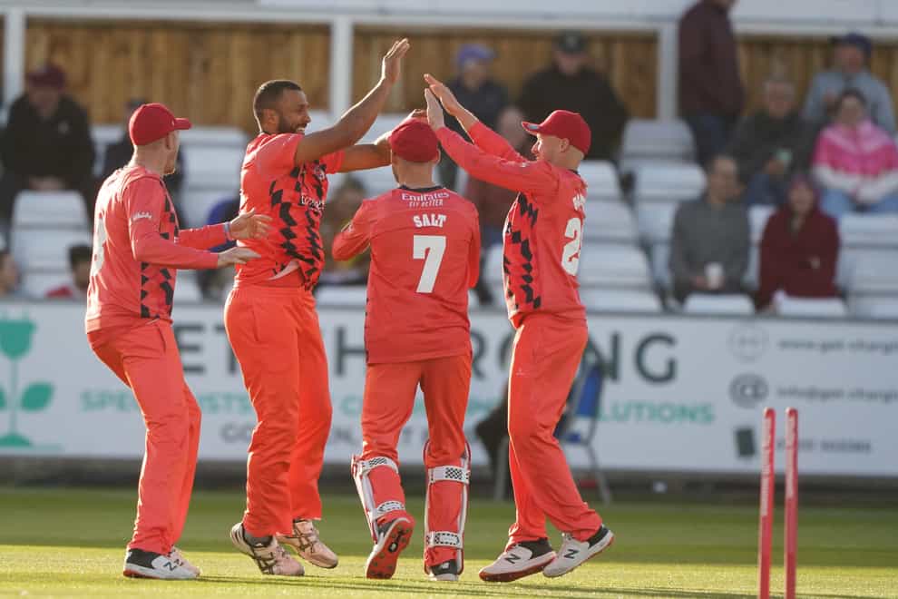 Lancashire Lightning players celebrate a wicket but Durham emerged victorious (Owen Humphreys/PA)