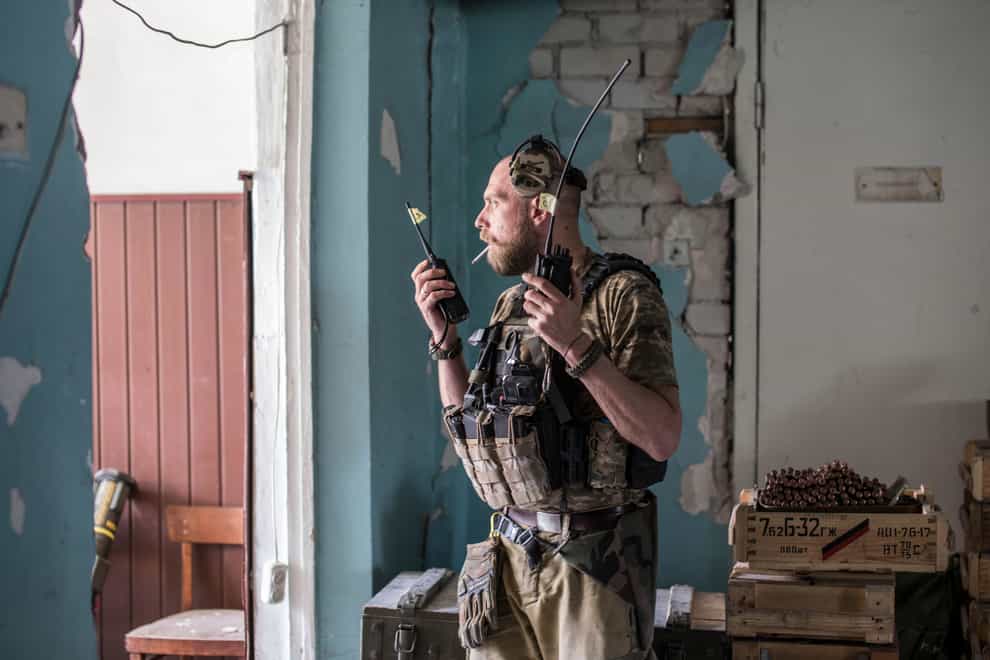 A Ukrainian soldier on the front line in Sievierodonetsk, the Luhansk region, Ukraine (Oleksandr Ratushniak/PA)
