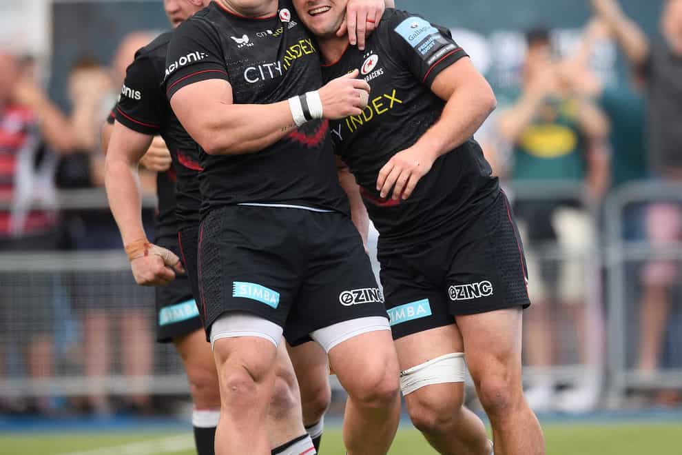 Ben Earl (right) scored a hat-trick for Saracens (Mark Pain/PA)