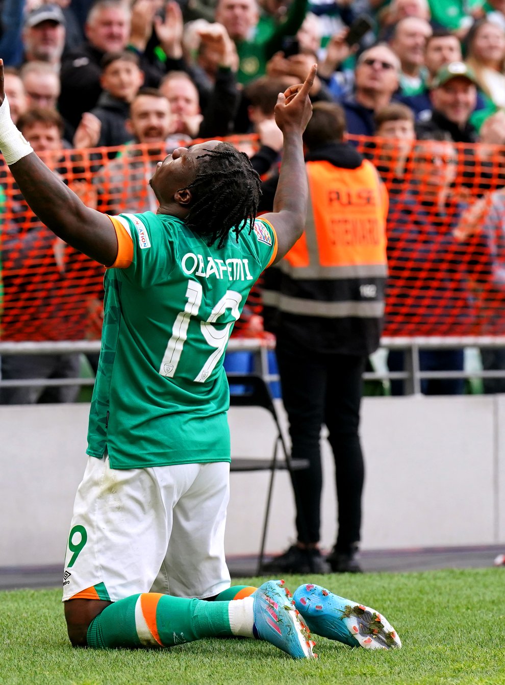 Michael Obafemi celebrates his goal against Scotland (Niall Carson/PA).