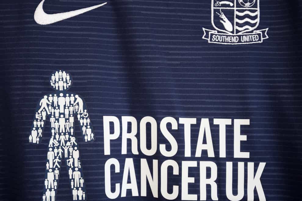 Southend United replica shirts on sale showing shirt sponsor Prostate Cancer UK (Chris Radburn/PA)