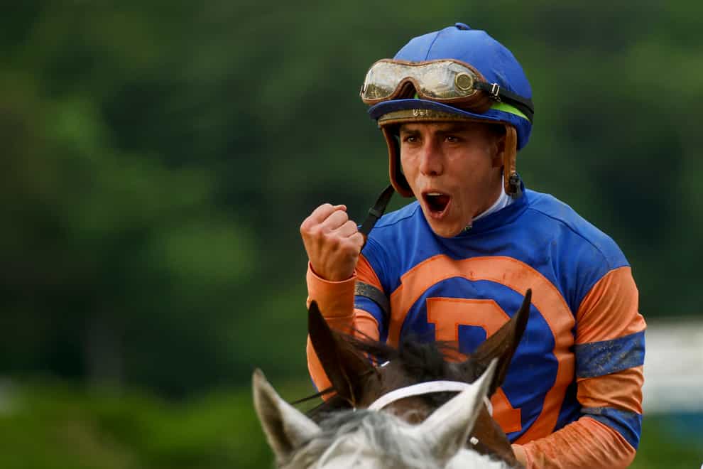 Irad Ortiz Jr after winning the Belmont Stakes on Mo Donegal (Eduardo Munoz/AP)