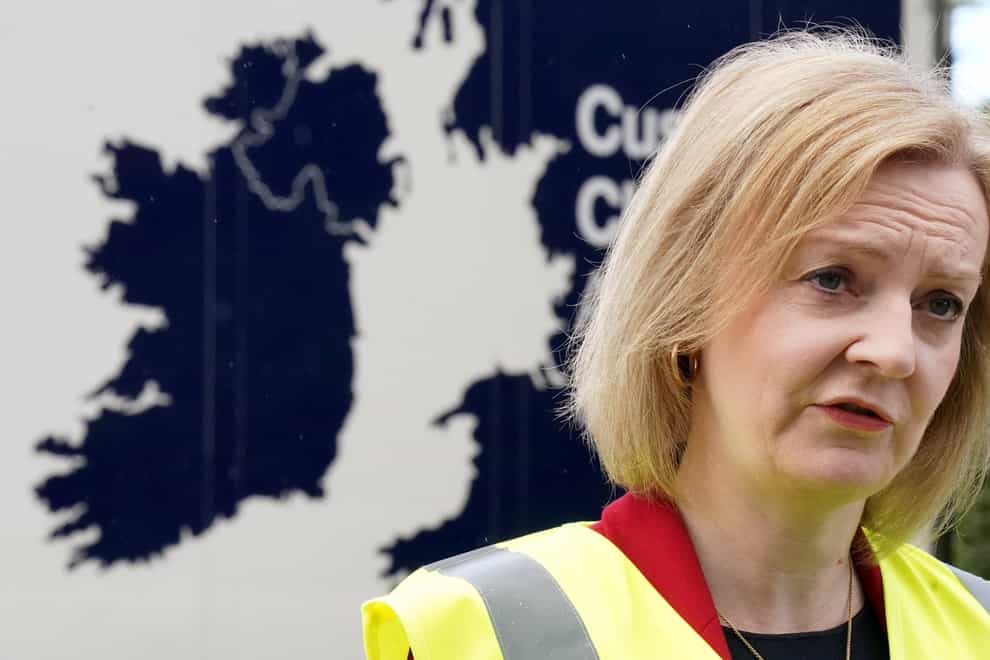 Foreign Secretary Liz Truss during a visit to McCulla Haulage, in Lisburn, Northern Ireland (Niall Carson/PA)