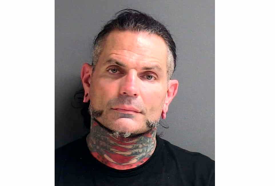 This booking photo provided by Volusia County Division Of Corrections shows Jeff Hardy. Hardy, a Pro wrestler, is facing driving under the influence and other charges after being arrested in Florida, authorities said. He was pulled over by a state trooper early Monday, June 13, 2022, after the Florida Highway Patrol received calls about an impaired driver driving along Interstate 95 in Volusia County. The county is home to Daytona Beach. (Volusia County Division Of Corrections via AP)