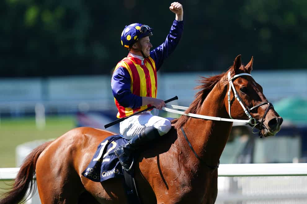 James McDonald celebrates winning the King’s Stand Stakes on Nature Strip during day one of Royal Ascot at Ascot Racecourse (David Davies/PA)