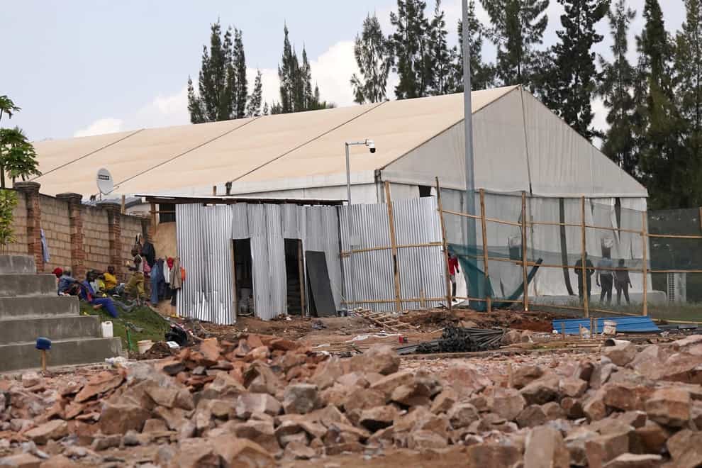 The processing tent erected next door to the Hope Hostel accommodation in Kigali (Victoria Jones/PA)