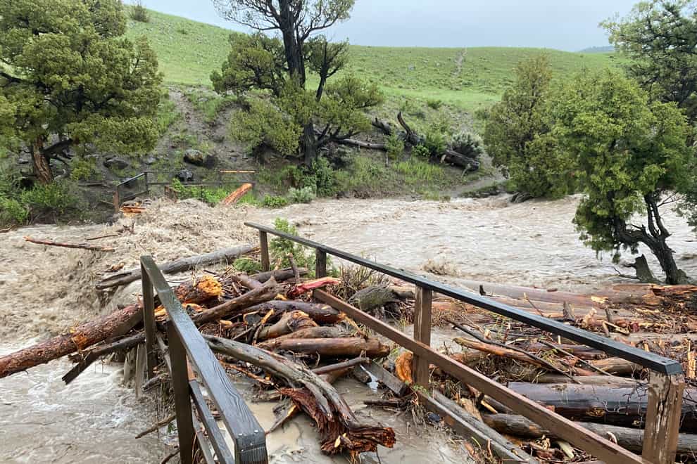 A washed out bridge from flooding at Rescue Creek in Yellowstone National Park, Montana (National Park Service/AP)
