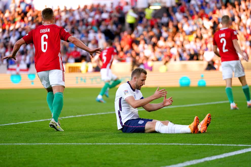 England’s Harry Kane appears dejected during the UEFA Nations League match at the Molineux Stadium, Wolverhampton. Picture date: Tuesday June 14, 2022.
