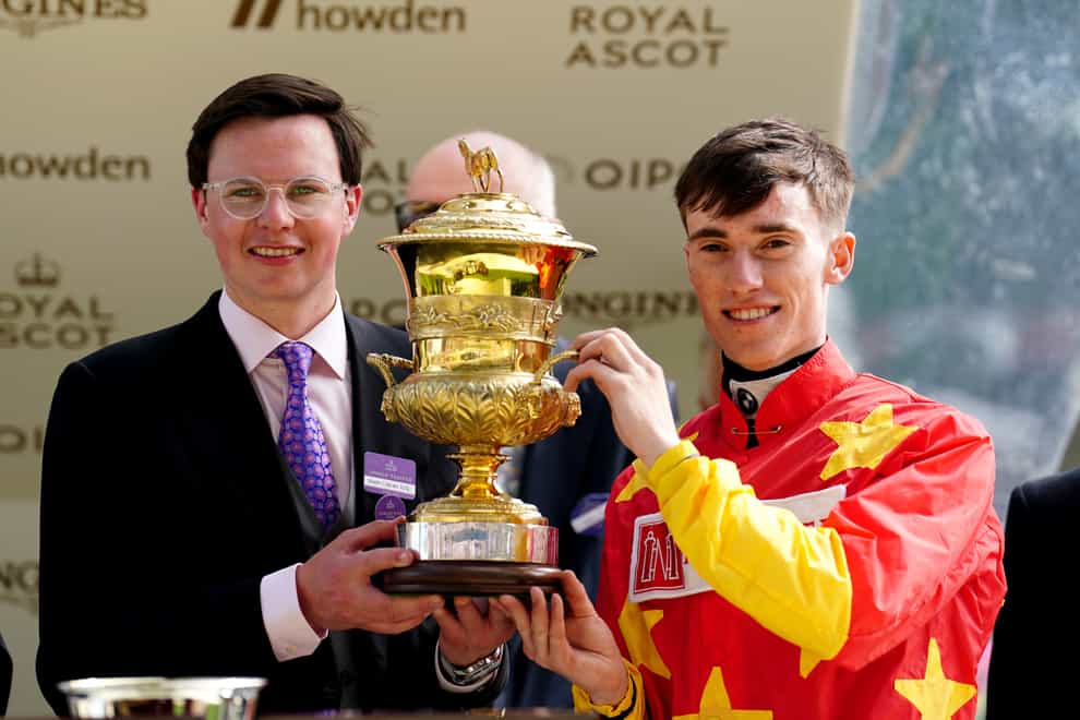 Joseph O’Brien and Shane Crosse after the victory of State Of Rest (David Davies/PA)