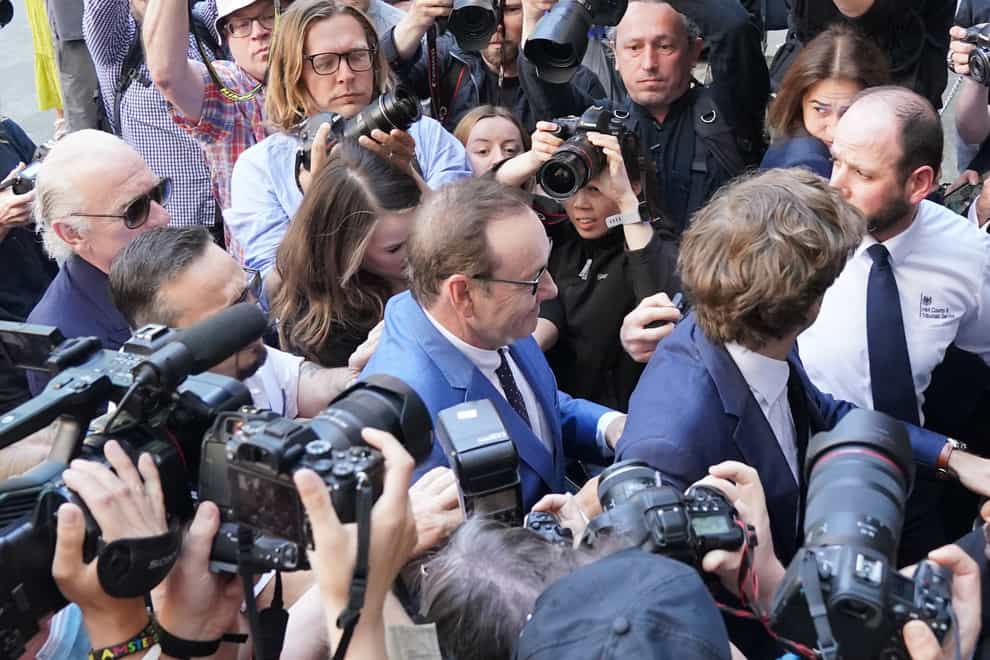 Actor Kevin Spacey arrives at Westminster Magistrates’ Court after being charged with sexual offences against three men (Jonathan Brady/PA)