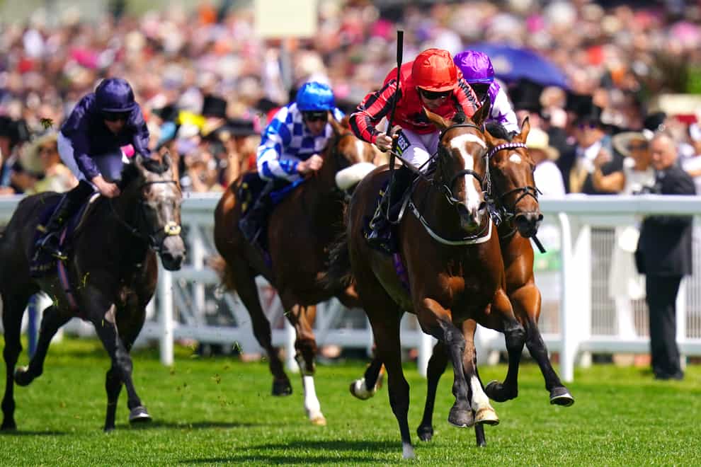 The Ridler ridden by jockey Paul Hanagan (right) on their way to winning the Norfolk Stakes during day three of Royal Ascot at Ascot Racecourse. Picture date: Thursday June 16, 2022.