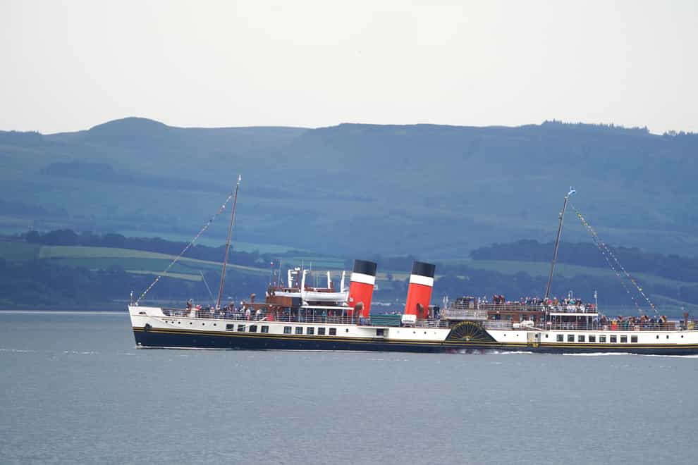 The Waverley Paddle Steamer leaves Greenock as it celebrates the 75th anniversary of its maiden voyage (Andrew Milligan/PA)