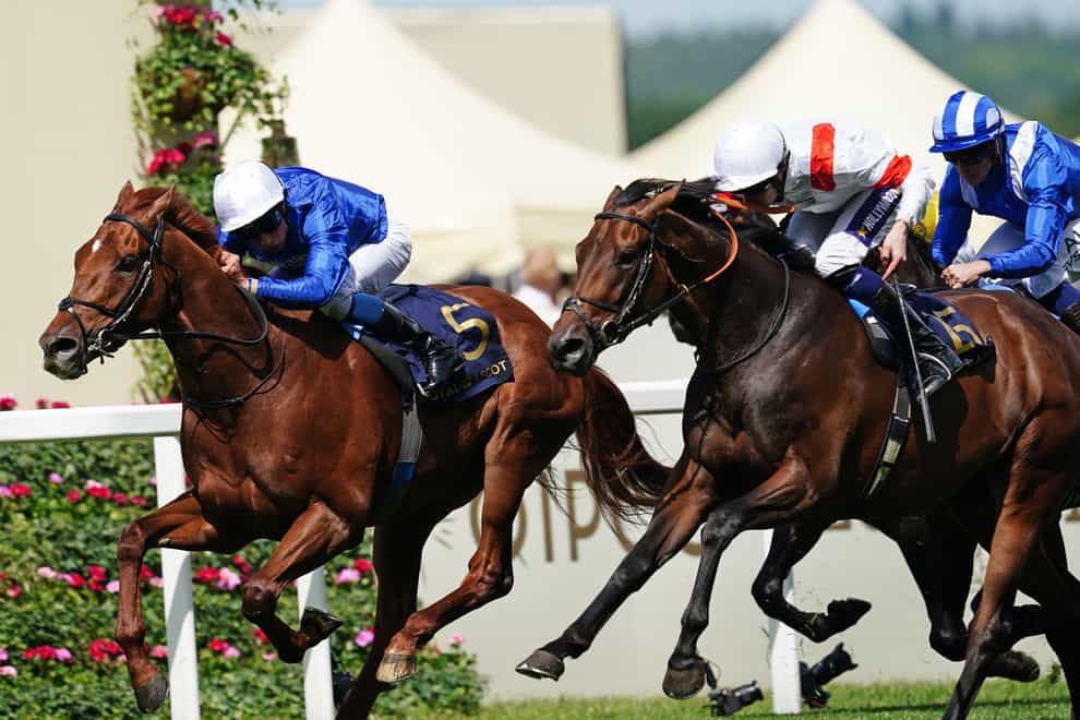 Secret State and William Buick (left) coming home to win the King George V Stakes during day three of Royal Ascot at Ascot Racecourse. Picture date: Thursday June 16, 2022.