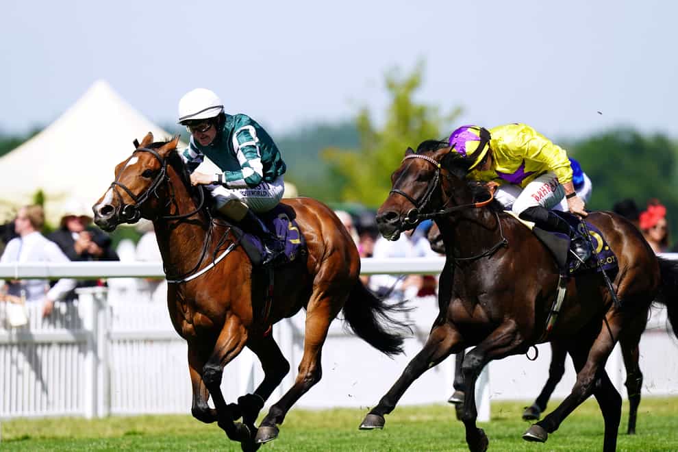 Magical Lagoon ridden by jockey Shane Foley (left) on their way to winning the Ribblesdale Stakes during day three of Royal Ascot at Ascot Racecourse. Picture date: Thursday June 16, 2022.
