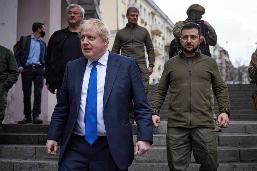 The Prime Minister and the president during Boris Johnson’s first war-time visit (Ukrainian Government/PA)