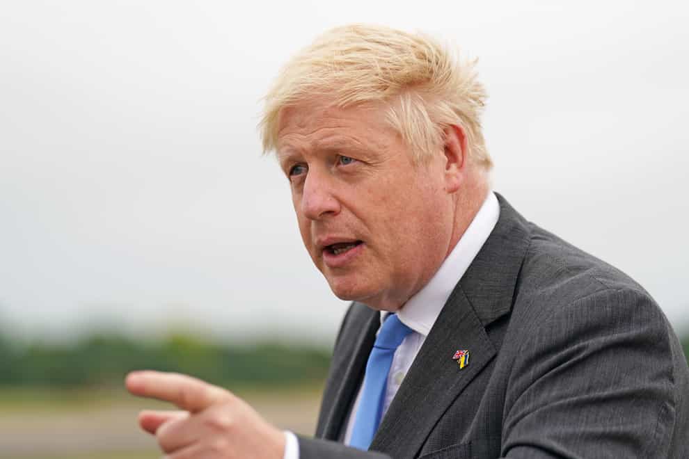 Prime Minister Boris Johnson, after arriving at RAF Brize Norton in Oxfordshire, following a surprise visit to meet with Ukrainian President Volodymyr Zelensky in Kyiv, Ukraine (Joe Giddens/PA)