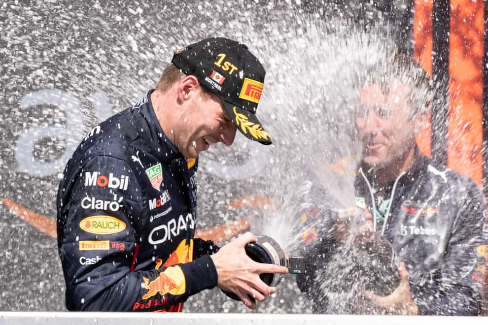 Max Verstappen celebrates his win in Canada (Paul Chiasson/AP)