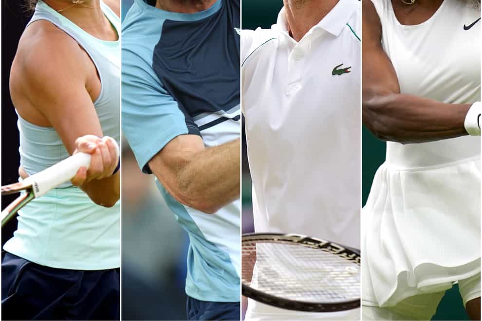 Emma Raducanu (left), Andy Murray (second left), Novak Djokovic (second right) and Serena Williams (Tim Goode/Nigel French/John Walton/Adam Davy/PA)