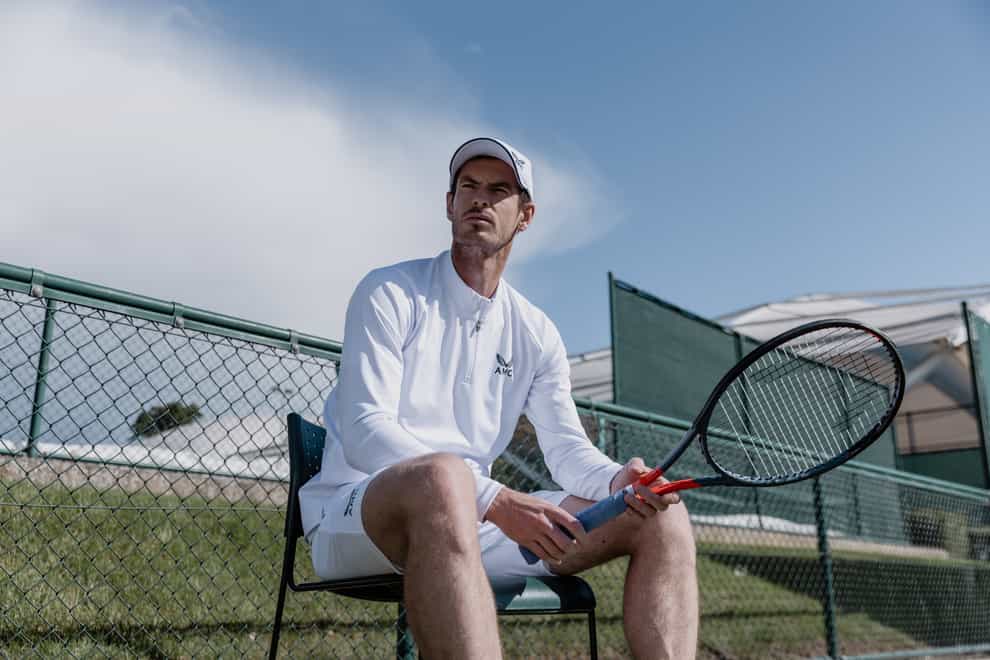 Andy Murray models his AMC Wimbledon kit (Castore handout)