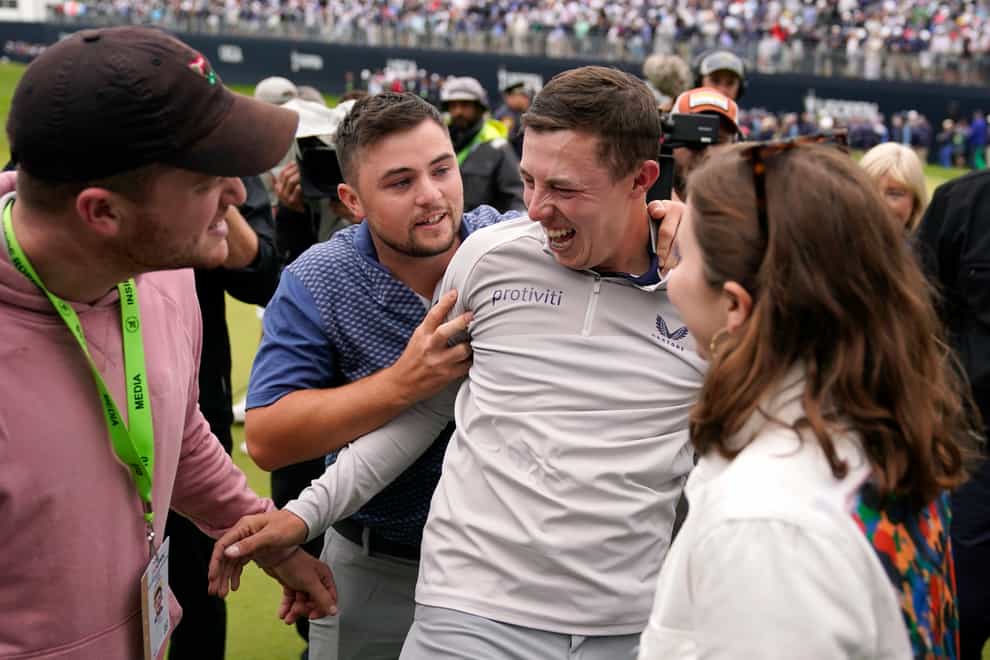 Alex Fitzpatrick (second left), celebrates his brother Matt’s victory in the US Open