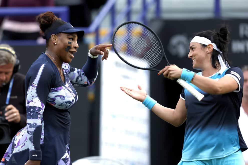 Serena Williams celebrates with team-mate Ons Jabeur (Steven Paston/PA)