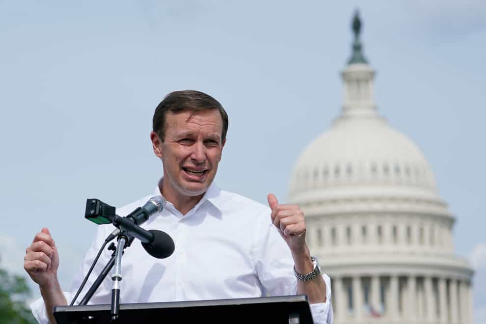 Sen Chris Murphy, speaks during a rally near Capitol Hill in Washington (Susan Walsh/AP)
