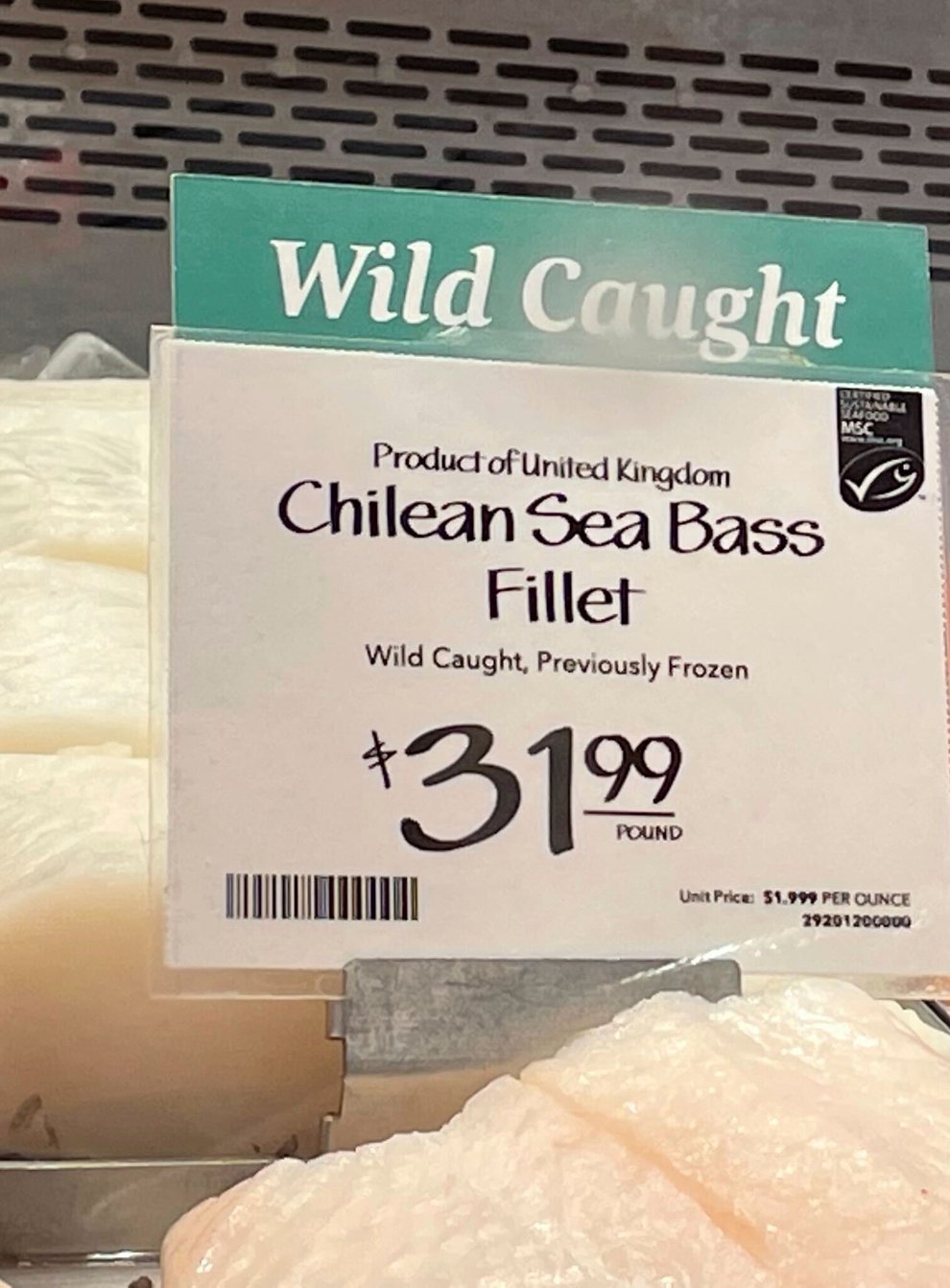 Fillets of Chilean sea bass caught near the UK-controlled South Georgia island are displayed for sale at a Whole Foods Market in Cleveland, Ohio on June 17 2022 (Joshua Goodman/AP)
