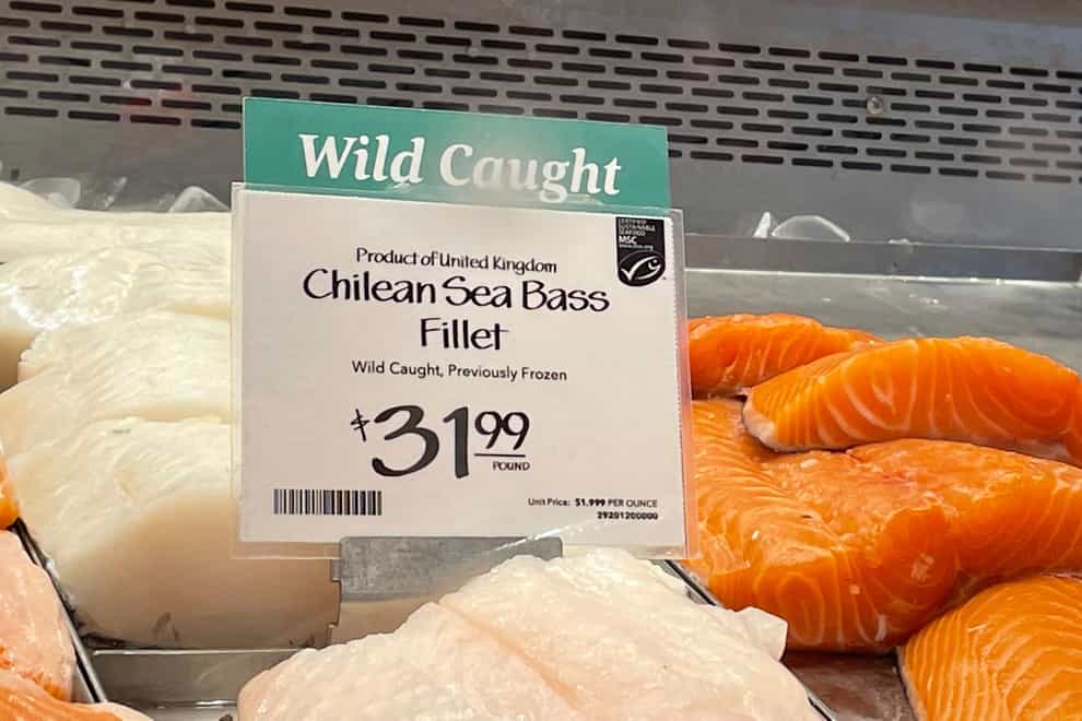 Fillets of Chilean sea bass caught near the UK-controlled South Georgia island are displayed for sale at a Whole Foods Market in Cleveland, Ohio on June 17 2022 (Joshua Goodman/AP)