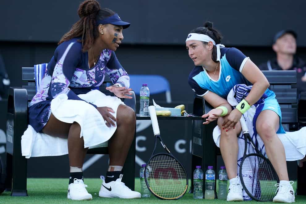 Serena Williams (left) and Ons Jabeur made it two wins from two for “Onserena” at the Rothesay International Eastbourne on Wednesday (Gareth Fuller/PA)