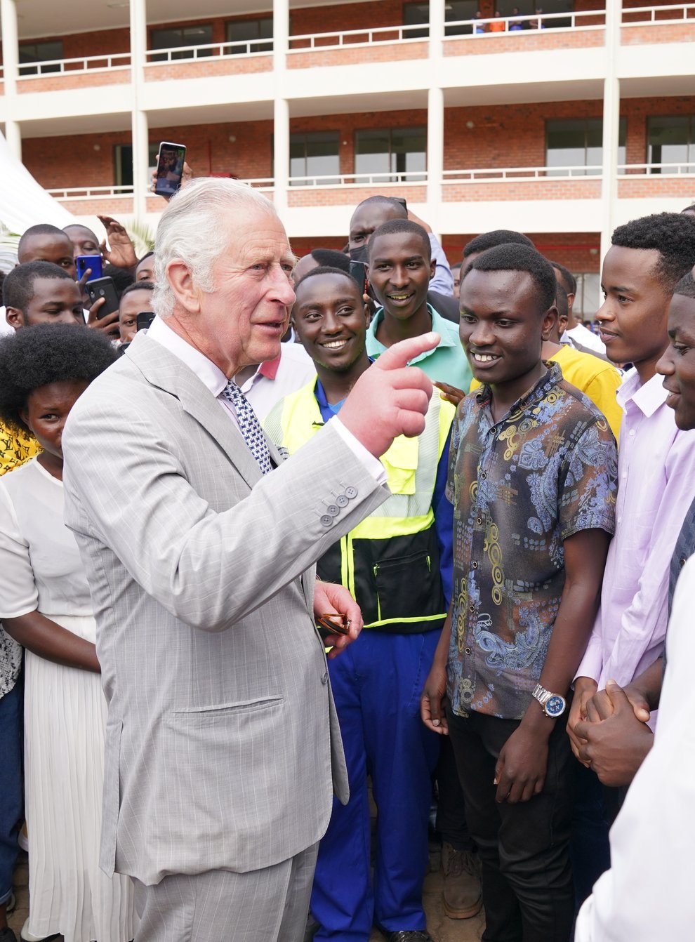The Prince of Wales meets students during a visit to the Integrated Polytechnic Regional College (IPRC) in Kigali to learn about the work and history of IPRC, and meet with Prince’s Trust International (PTI) delivery partners and beneficiaries from Rwanda and across the Commonwealth (Jonathan Brady/PA)