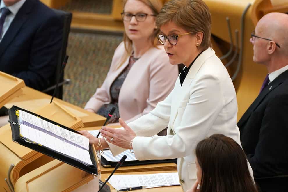 Nicola Sturgeon was speaking at First Minister’s Questions on Thursday (Andrew Milligan/PA)