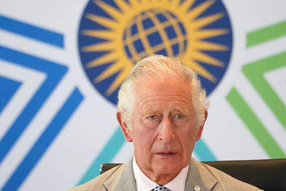 The Prince of Wales addresses the Commonwealth Business Forum, Heads of Government and CEOs Roundtable ‘in partnership with the SMI’ at Intare pavilion in Kigali, Rwanda (Jonathan Brady/PA)