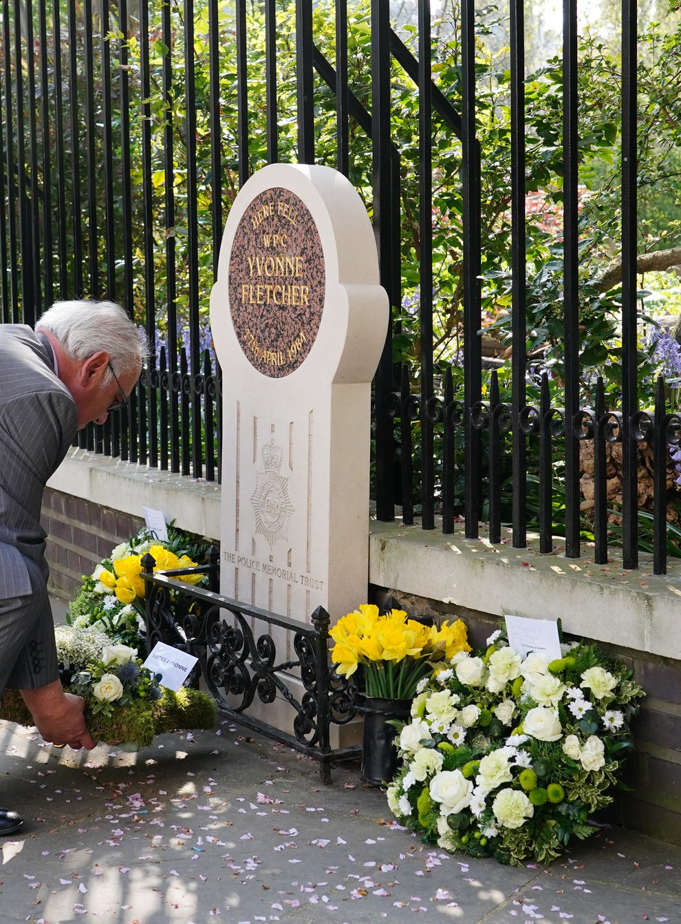 John Murray lays a wreath at a memorial service for Pc Yvonne Fletcher (Dominic Lipinski/PA)