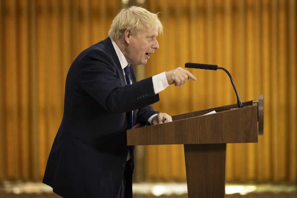 Prime Minister Boris Johnson speaks at a press conference during the Commonwealth Heads of Government Meeting (Dan Kitwood/PA)