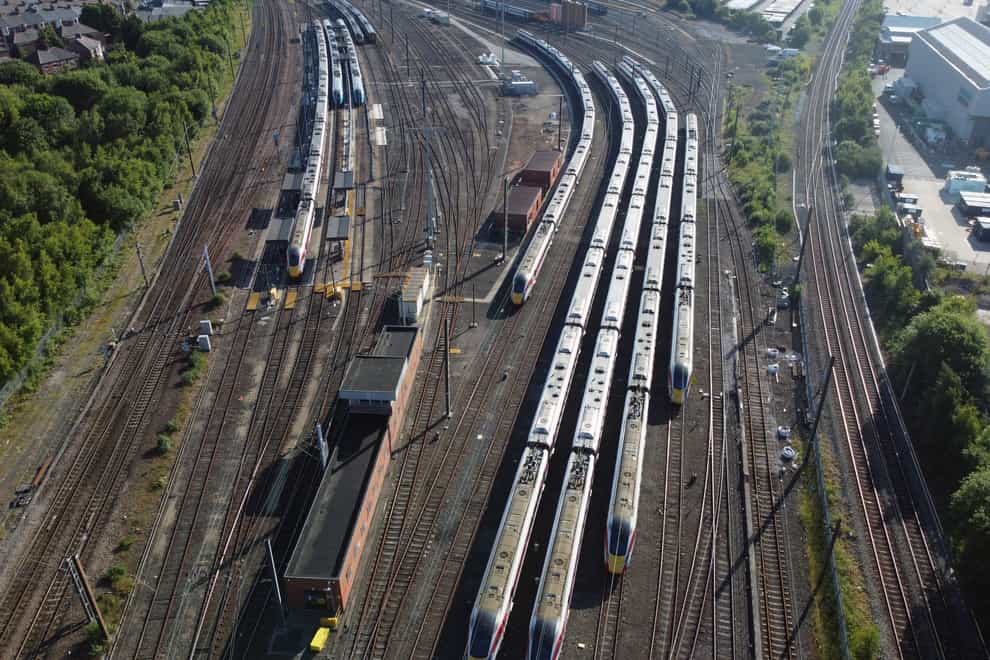 Trains sit in sidings in Newcastle (PA)