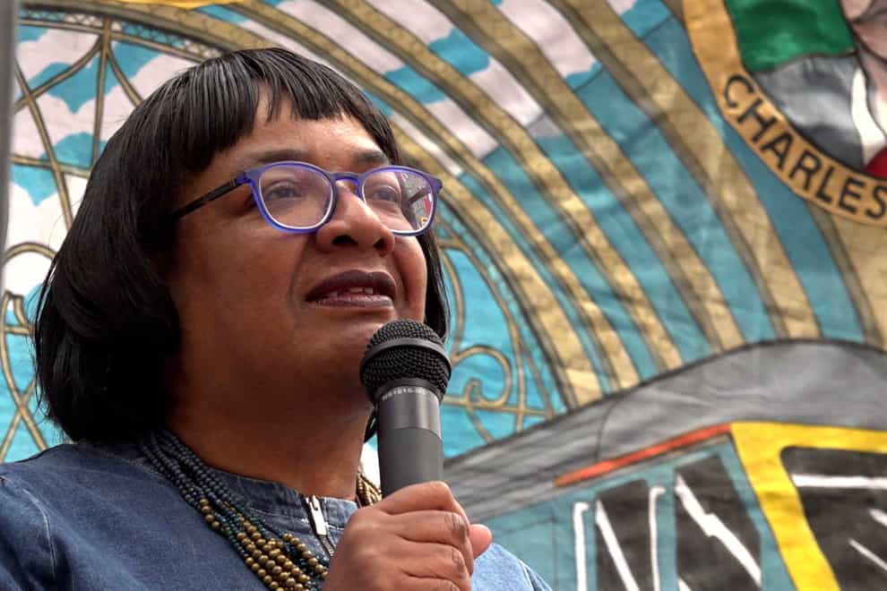 Labour MP Diane Abbot speaks at a rally outside Kings Cross station (PA/Sarah Collier)