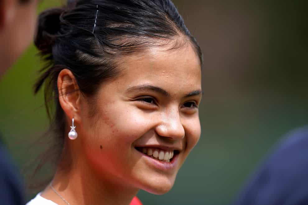 Emma Raducanu smiles during practise at Wimbledon on Saturday (John Walton/PA)