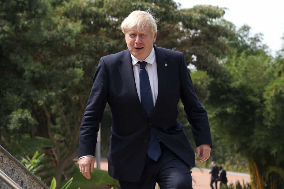 Prime Minister Boris Johnson arrives for the Leaders’ Retreat on the sidelines of the Commonwealth Heads of Government Meeting at Intare Conference Arena in Kigali, Rwanda. Picture date: Saturday June 25, 2022.