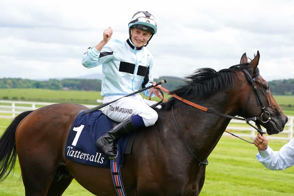 Alenquer and jockey Tom Marquand after winning the Tattersalls Gold Cup (Group 1) during day three of the Tattersalls Irish Guineas Festival at Curragh racecourse in County Kildare, Ireland. Picture date: Sunday May 22, 2022.